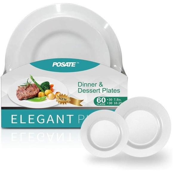 Plastic Plates Disposable 60 PCS,Heavy Duty 30 Dinner Plates & 30 Dessert Plates - Picture 1 of 7